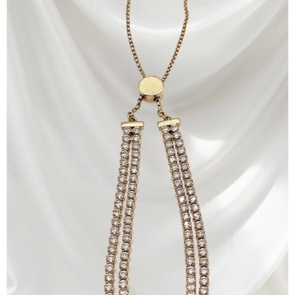 Swarovski Gold Tone Double Row Crystal Tennis Bracelet Adjustable Swan Logo - Picture 1 of 5